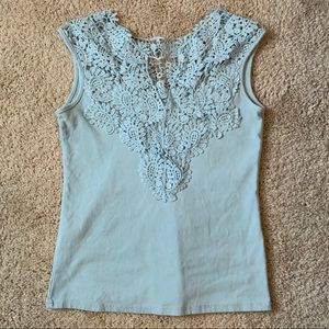 Sleeveless Top with Crochet Neckline, Blue, M/L